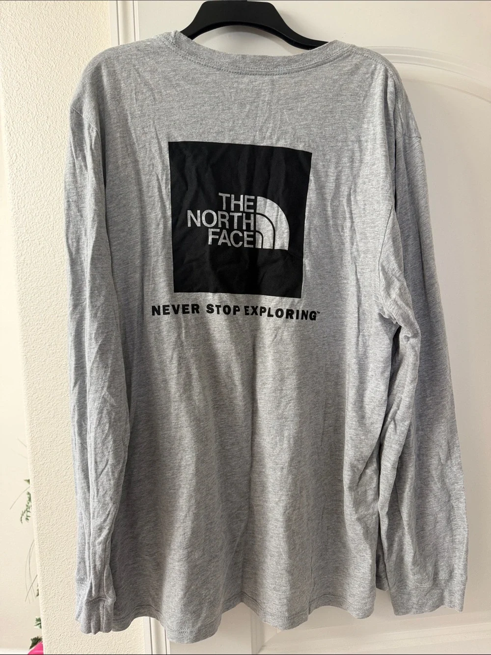 The North Face Men's Long Sleeve Crew Tee — Light Gray with Black Logo
